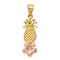 14K Two-tone Gold  Diamond-Cut Satin Pineapple with Plumeria Pendant