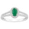 6x4mm Oval Emerald 1/4 ctw Diamond Rhodium Over Sterling Silver Halo Ring