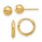 14k Yellow Gold Polished 5mm Ball and 3/8" Hinged Hoop Earring Set