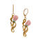 Gold Tone Pink Flower Drop Earrings