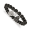 Stainless Steel Antiqued and Polished Owl Black Jade Stretch Bracelet