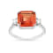 Peach Orange Lab Created Padparadscha Sapphire Rhodium Over Sterling
Silver Three Stone Octagon Ring