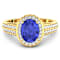 Purple Tanzanite and White Diamond Bridge 14K Yellow Gold Ring