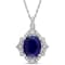 Lab Created Blue Sapphire and White Diamond 10k White Gold Pendant With
Chain 4.32ctw