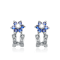 Sapphire Color CZ Flower Stud Earrings In Sterling Silver