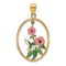 14k Yellow Gold with Multi-color Enamel Hummingbird and Flowers In Oval
Frame Charm