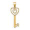 14k Yellow Gold Key with Heart Sweet 16 Pendant