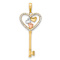 14K Tri-color Gold Diamond-Cut Hearts Key Pendant