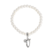 White Faux Pearl Bead Initial Charm Stretch Bracelet