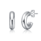 Slim Tubular C-Hoop Earrings In Rhodium Over Brass