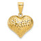 14k Yellow Gold Polished, Diamond-Cut and Textured 3D Heart Pendant