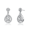 Pear Shape CZ Halo Drop Earrings In White Rhodium Over Brass