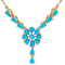 Turquoise Pear And Round Statement Necklace In 18K Gold Over Sterling Silver