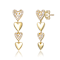 CZ Pave Double Heart Drop Earrings In 14K Gold Over Sterling Silver