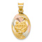 14k Tri-color Gold Satin Diamond-Cut Baptism Oval Pendant