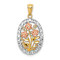 14k Tri-color Gold Textured Oval 3 Rose Pendant