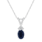 7x5mm Oval Sapphire with Diamond Accents 14k White Gold Pendant With Chain