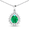 2.85ctw 14K White Gold Zambian Emerald and White Diamond Pendant with 18
inch Cable Chain