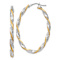 14k Two-tone 1 9/16" Twisted Diamond-Cut Oval Hoop Earrings