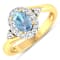 Oval Blue Aquamarine and Diamond 14K Yellow Gold Halo Ring 0.78 ctw