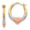 14K Yellow Gold with Rose and White Rhodium Heart Hoop Earrings