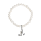 White Faux Pearl Bead Initial Charm Stretch Bracelet