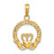 14k Yellow Gold Satin, Textured and Diamond-Cut Claddagh Pendant