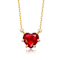 Ruby Color CZ Heart Solitaire Necklace In 14K Gold Over Brass