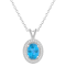 8x6mm Oval Blue Topaz 1/8 ctw Diamond Rhodium Over Sterling Silver Halo
Pendant with Chain