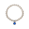 Freshwater Pearl And Dark Blue CZ Charm Stretch Bracelet In Sterling Silver