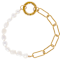 Paperclip And Cultured Pearl Strand Bracelet In Gold-Tone 7.5mm