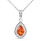 Peach Orange Lab Created Teardrop Padparadscha Sapphire Sterling Silver
Pendant with Necklace