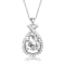 CZ Pear Shape Halo Pendant Necklace In White Rhodium Over Brass
