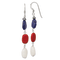 Sterling Silver Polished Red Coral, Crystal, White Jadeite, Lapis Dangle Earrings