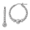 Rhodium Over Sterling Silver Diamond-cut Beaded Hoop Earrings
