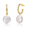 Coin Pearl C-Hoop Drop Earrings In 14K Gold Over Sterling Silver