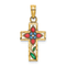 14k Yellow Gold Enameled with Flower Cross Charm