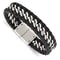 Black Leather and Stainless Steel Brushed 8.5-inch Bracelet