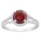 7mm Round Garnet 1/4 ctw Diamond Rhodium Over Sterling Silver Halo Ring