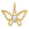 14k Two-tone Gold Polished and Diamond-cut Butterfly Pendant