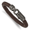 Brown Leather and Stainless Steel Antiqued Grey-plated 8.25-inch Bracelet