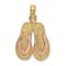 14k Yellow Gold 3D with Pink Enamel Double Flip-Flop Pendant