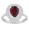 8x5mm Pear Shape Garnet And White Topaz Accents Rhodium Over Sterling
Silver Double Halo Ring