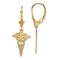 14K Yellow Gold Textured Caduceus Dangle Earrings