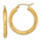 14k Yellow Gold Polished Satin and Diamond-cut 1 1/16" Hoop Earrings
