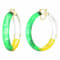 14K Yellow Gold Over Sterling Silver Green and Yellow Tie Dye Acrylic Hoops