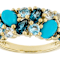 Turquoise And Multi-Blue Gemstone Ring In 18K Gold Over Sterling Silver 1.66ctw