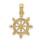 14k Yellow Gold Textured Ship Wheel Pendant