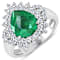3.74ctw Green Emerald and Diamond 14K White Gold Halo Ring