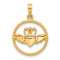 14k Yellow Gold Polished and Textured Circle Claddagh Pendant
